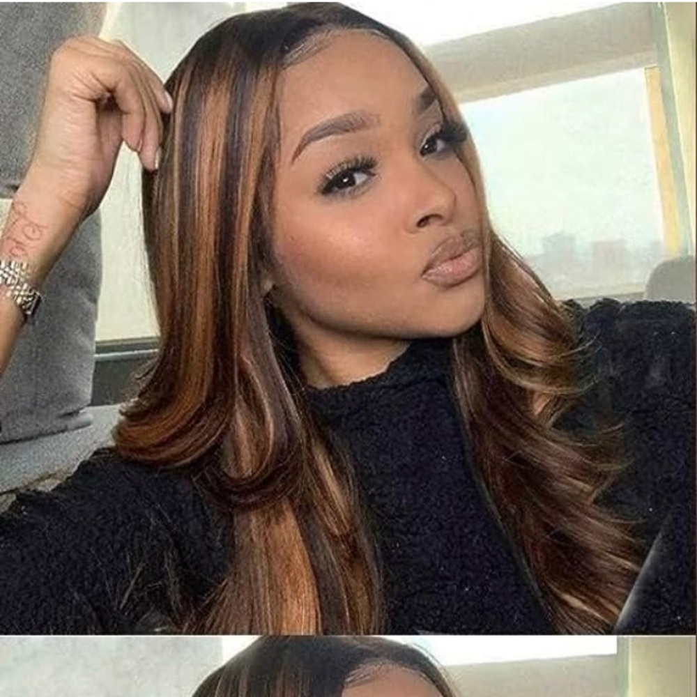 Long human hair wig brown and black